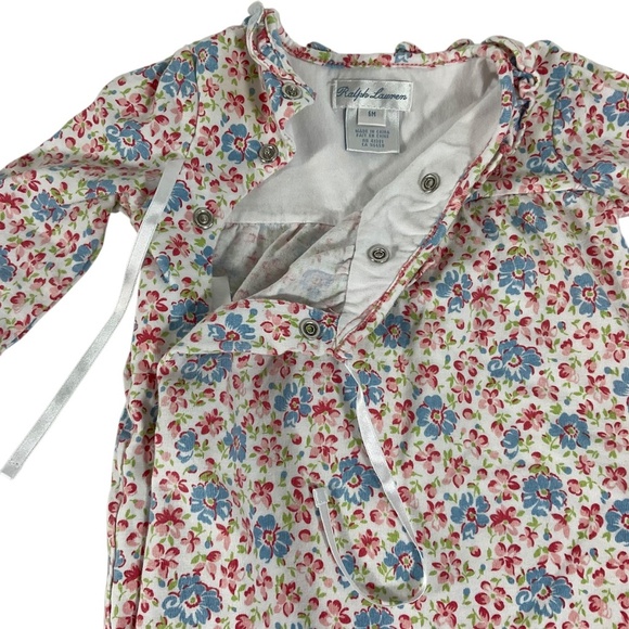 Ralph Lauren Baby Girl Floral Romper One-Piece 6M Snap Front Bow Ruffle Trim - Picture 5 of 8